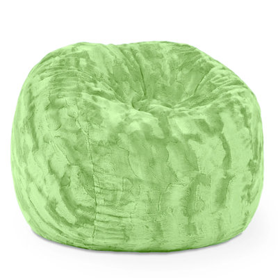 Lime Green Faux Fur Round Bean Bag Chair, Compressed Casual Seating with Removable Machine‑Washable Cover for Kids Bedroom Playroom