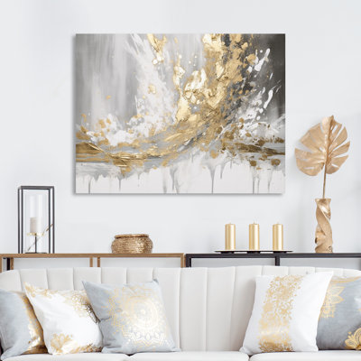 Gold and White Colliding Abstract - Print on Canvas