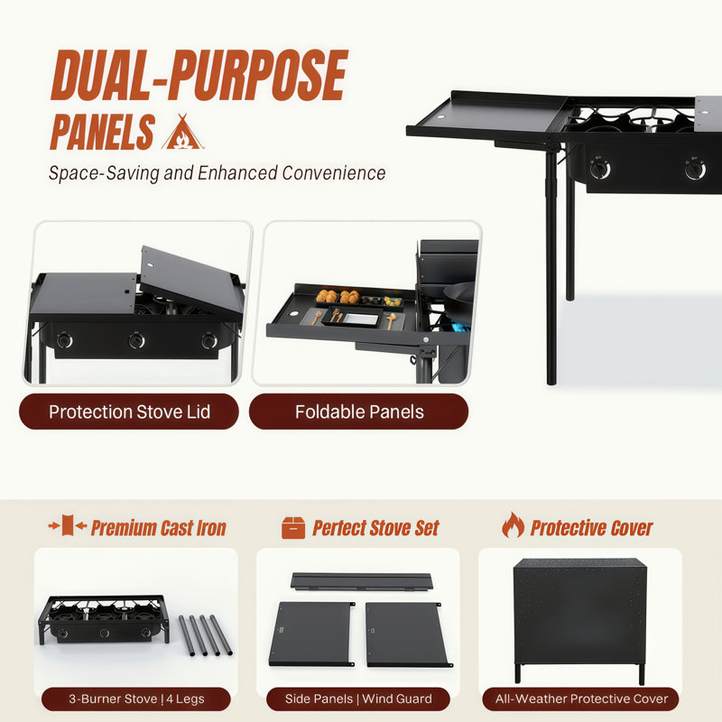 Réchaud de camping extérieur avec pare-brise et table d'appoint