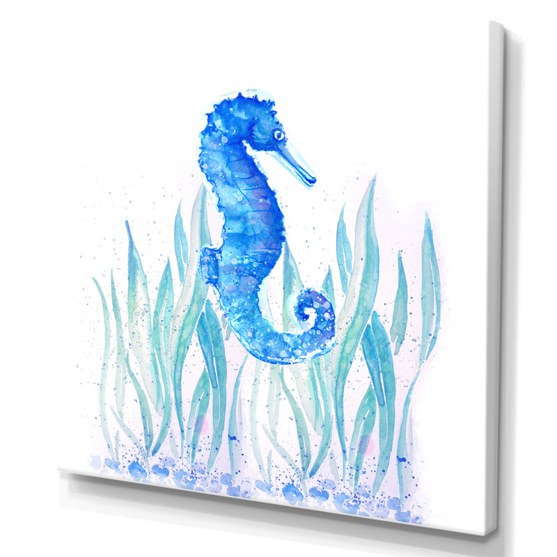 Hippocampe bleu - art mural sur toile traditionnel, H 30 po x l 30 po x P 1 po, Toile tendue