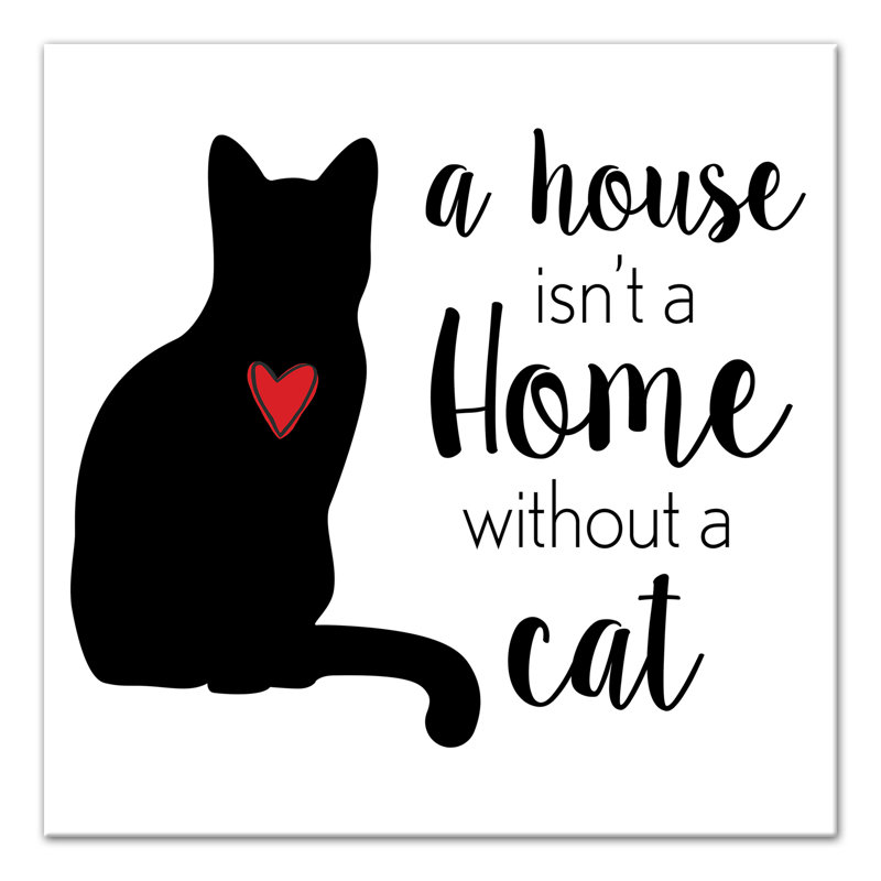 « house home cat », art textuel sur toile, H 12 po x l 12 po