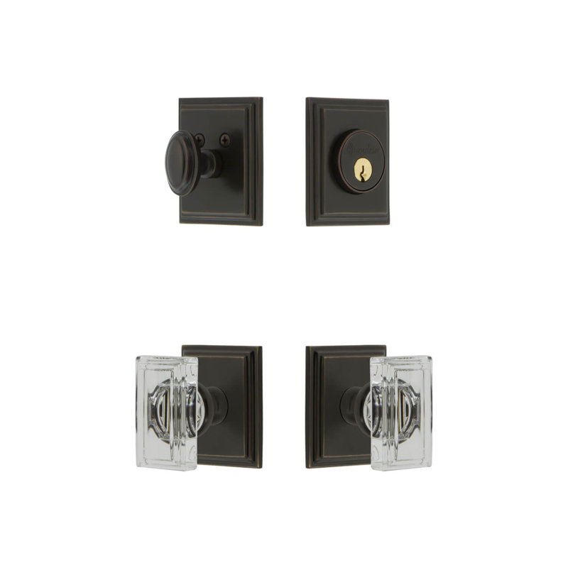 Ensemble d'entrée complet avec rosette carrée et bouton en cristal Carre, 2.375", Bronze éternel