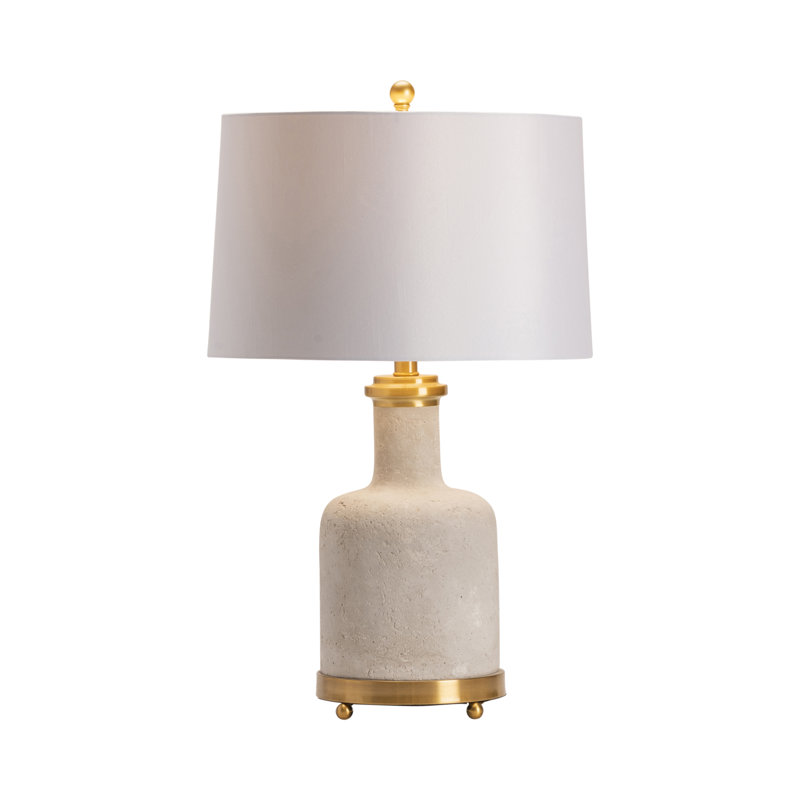 27" Cement Table Lamp With White Shade