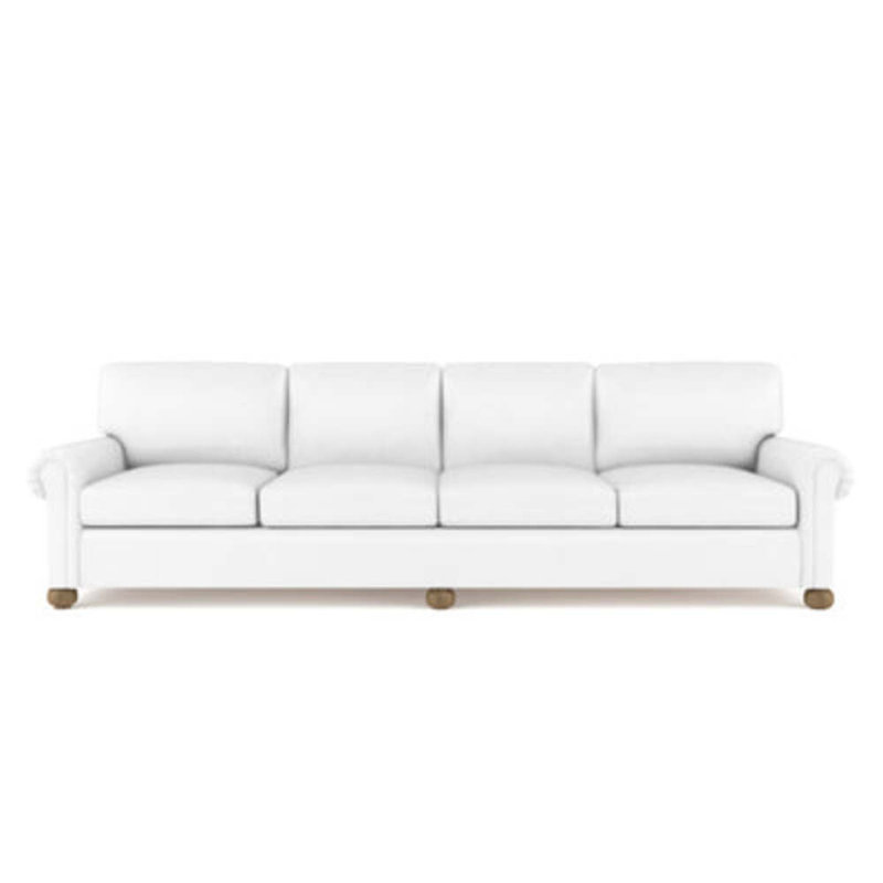 Leroy Rolled Panel-Arm Extra Long Sofa with Bun Feet, 36" H x 120" W x 49" D, Vintage Leather Graphite, Weathered