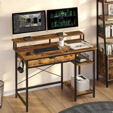 Fortney Home Office Desks with Reversible Bookshelf 17 Stories Color (Top/Frame): Oak/Black, Size: 47.64 H x 47.24 W x 25.2 D