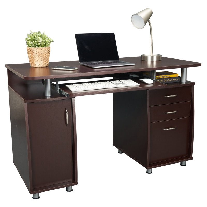 Bureau d'ordinateur complet avec rangement, chocolat, Brun