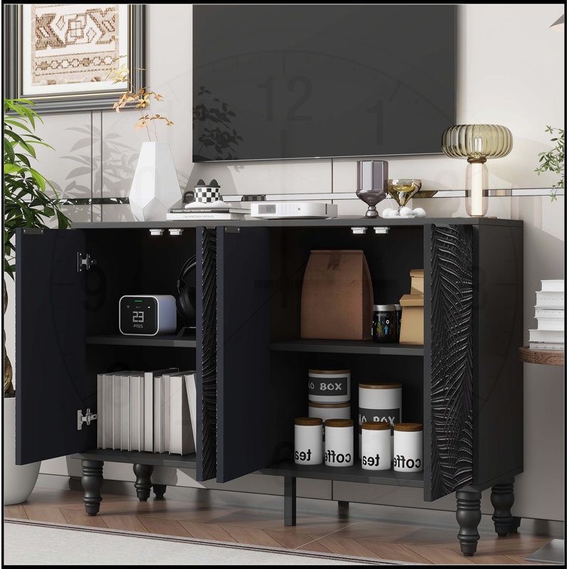 Meuble télé 47,2 po avec rangement spacieux, pieds en bois massif et dispositif anti-basculement pour plus de sécurité et de style