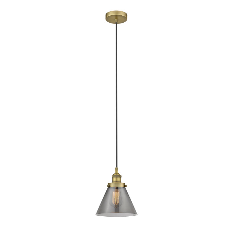 Mini-luminaire suspendu 1 lumière Cone, H 9,75 po x l 7,75 po x P 7,75 po, Gris, Laiton brossé