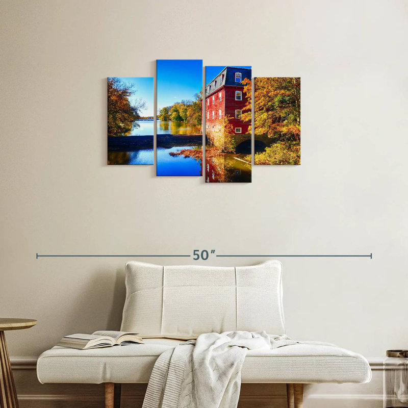 Alvord Kingston Mill, automne pittoresque surplombant le lac, H 22 po x l 36 po