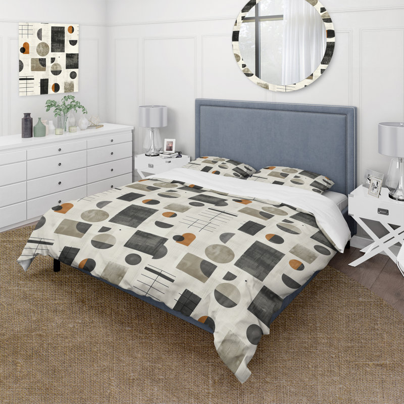 Ensemble de housse de couette gris beige Midcentury Shapes - Midcentury, Housse de couette très grand et 2 très grandes t