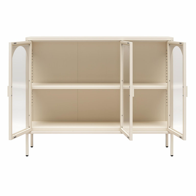 Parchment Steel Accent Cabinet with Adjustable Shelving and Glass Doors