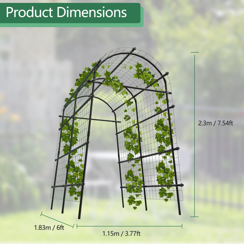 7-Cross-Tube Metal Trellis – 230 cm High, 183 x 115 cm, PE-Coated Weatherproof Plant Support for Raised Beds & Vegetable Gardens