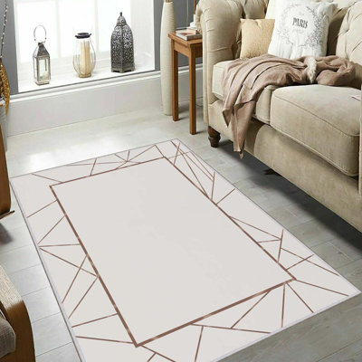 Stylish Woven Carpet (4 x 6 Feet), 100% Polyester, 0.3 in Pile Height | Antibacterial, Non-Slip PVC Dot Underside | Machine Washable, 3D Digital Printed Design | Perfect for Living Room, Bedroom & Office Decor