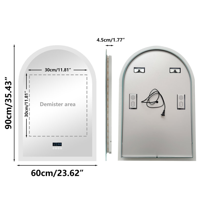 Arched Bathroom Mirror With Led Lights And Built-in Bluetooth Speaker, Time Temperature Display Unit - Smart Lighted Vanity Makeup Wall Mounted Mirrors - 3 Lights Setting Anti-fog Dimmable Ip56