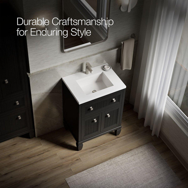 Hearthaven 30'' Free Standing Single Bathroom Vanity Cabinet with Sink and Quartz Top, Slate Gray, 24"