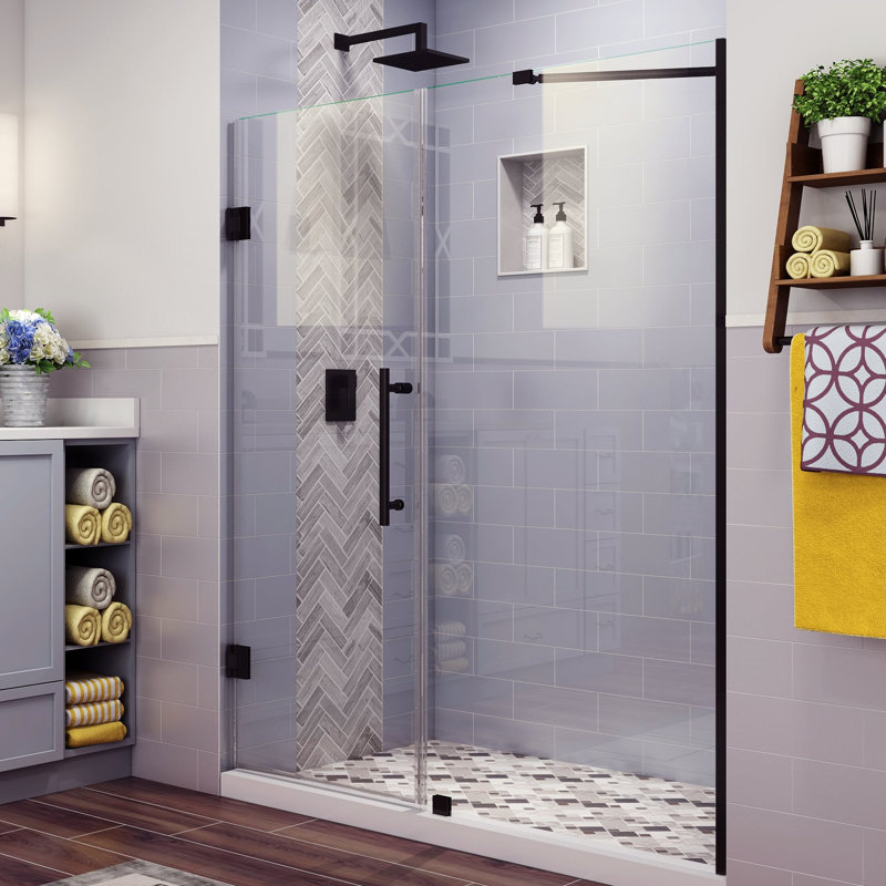 Belmore 73.25" x 72"  Hinged Frameless Shower Door, Chrome, Clear