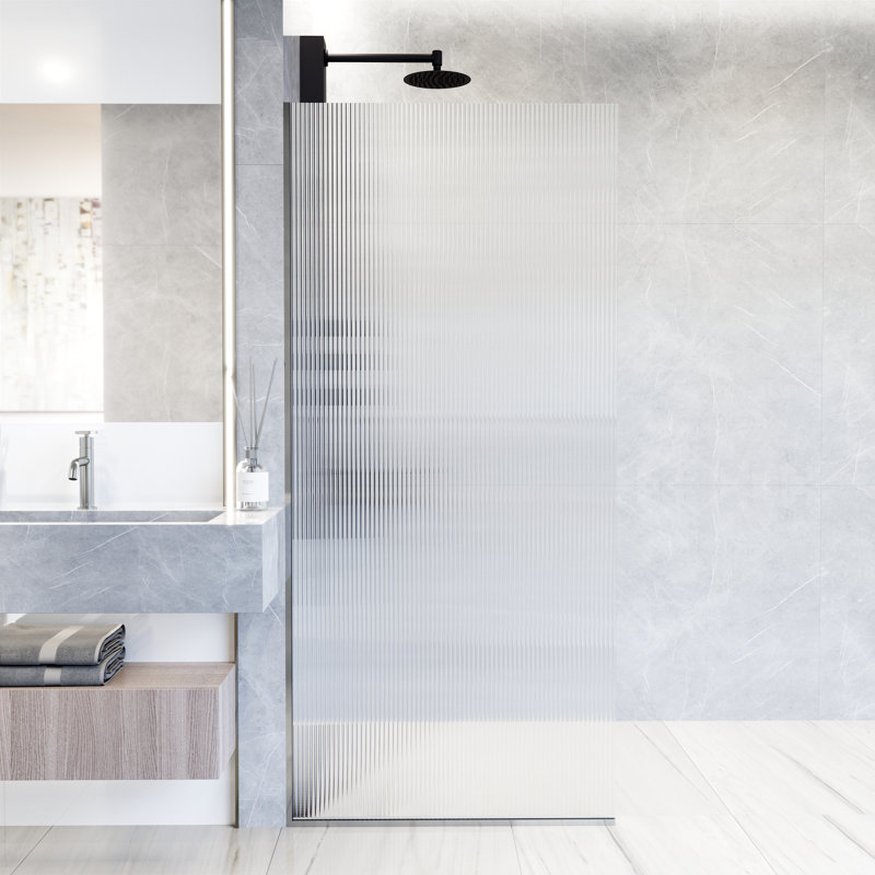 Zenith 34" W x 74" H Fixed Frameless Shower Screen with 3/8" Glass, Chrome Fluted