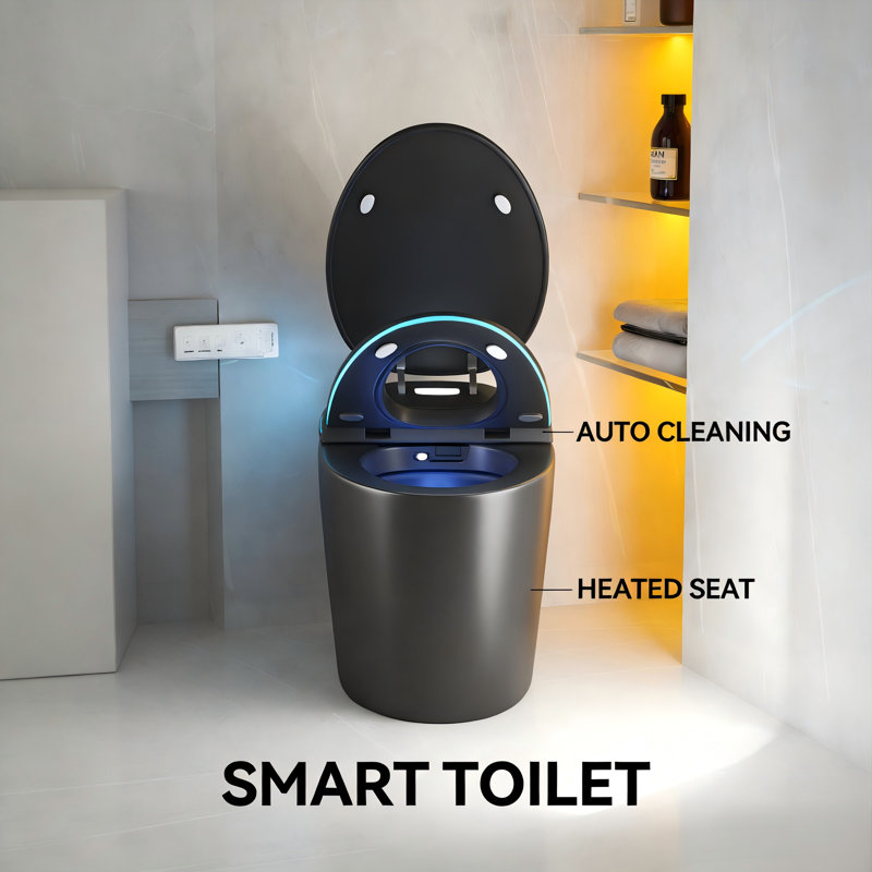 One Piece Smart Toilet With Bidet, Dryer & Auto Open/close Seat, Black