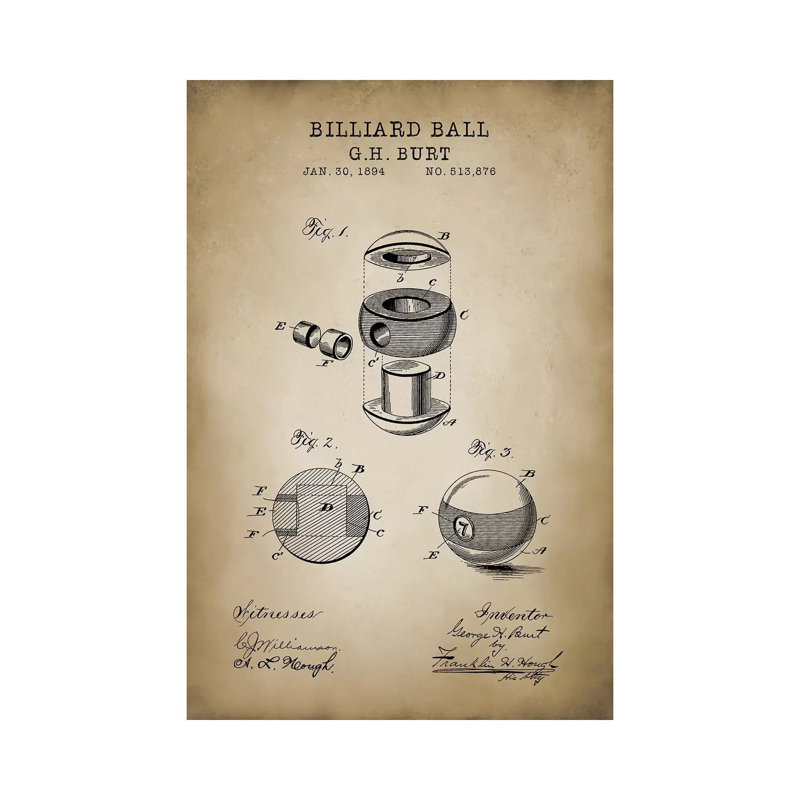 Billiard V by PatentPrintStore - Wrapped Canvas Print, 66.04 cm H x 45.72 cm W x 3.175 cm D