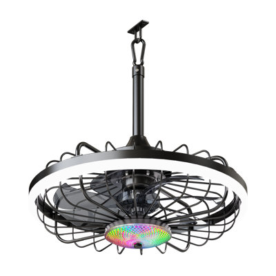 Ventilateur de plafond extérieur étanche IP65 de 50 cm (19,7 pouces) avec éclairage, ventilateur de terrasse RVB, moteur silencieux réversible à 6 vitesses, application et télécommande, DEL à intensité variable pour terrasse, porche et salon.