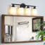 Miroir de salle de bain 4 lumières, verre blanc givré avec cadre en fer noir, applique murale contemporaine-589503771