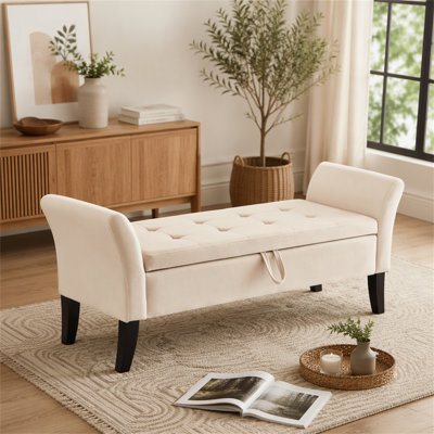 Banc de lit 51,5 po avec rangement en velours beige