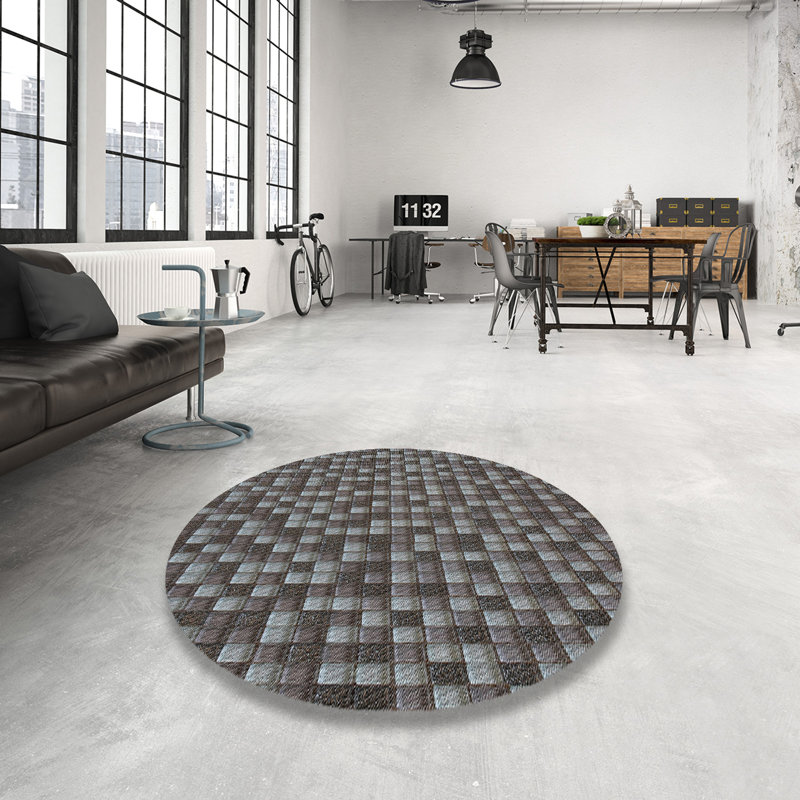 Tapis gris tissé à la machine, Rond 6 pi