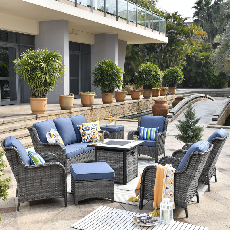 Mobilier d'extérieur en rotin Gilgardo, Oui, Bleu denim
