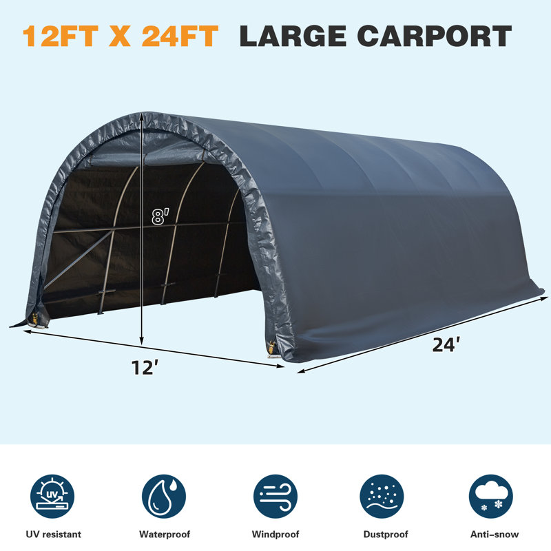 EROMMY 12Ft. W x 24Ft. D Carpoet, Garage, Storage Shed Canopy