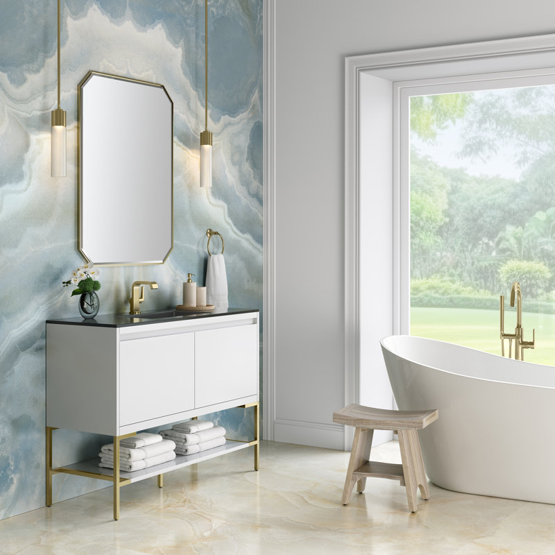 Mantova 47.25'' W Single Vanity, Charcoal Black, Glossy White/Champagne Brass