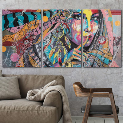 Rainbow Tribal Woman & Dream Catcher Talisman People Fashion Modern Art Scenic 3 pièces
