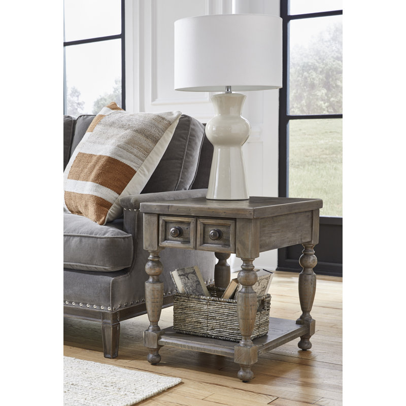 Erminda Distressed Gray Pine Chairside End Table, 24" H x 18" W x 24" D