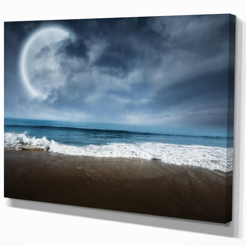 Reproduction de photo sur toile tendue sous la pleine lune calme océan, H 20 po x l 20 po x P 1 po