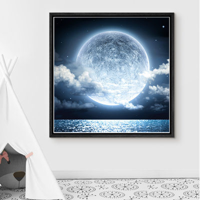 " Glowing Blue Moon Over The Sea "
