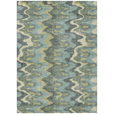 10' X 14' Sage And Artichoke Green Abstract Washable Indoor Outdoor Area Rug