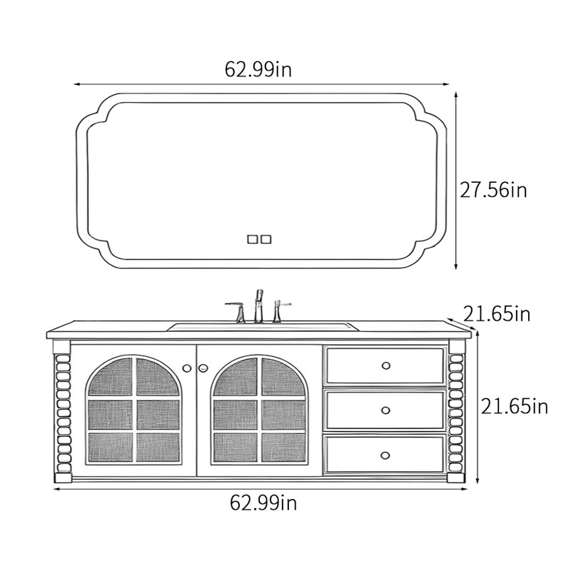 Armoire de salle de bain de style médiéval, 63"