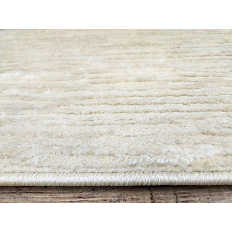 Davide 1228 Transitional Striated Beige Area Rug, Round 5'3"