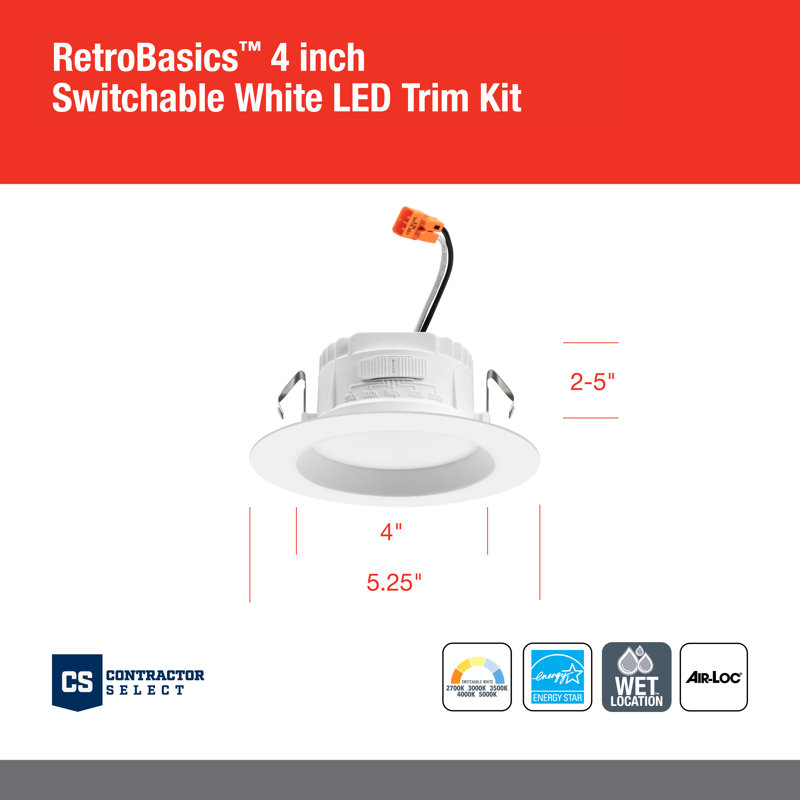 4'' White LED Retrofit Recessed Lighting Kit with Switchable Color Temperature