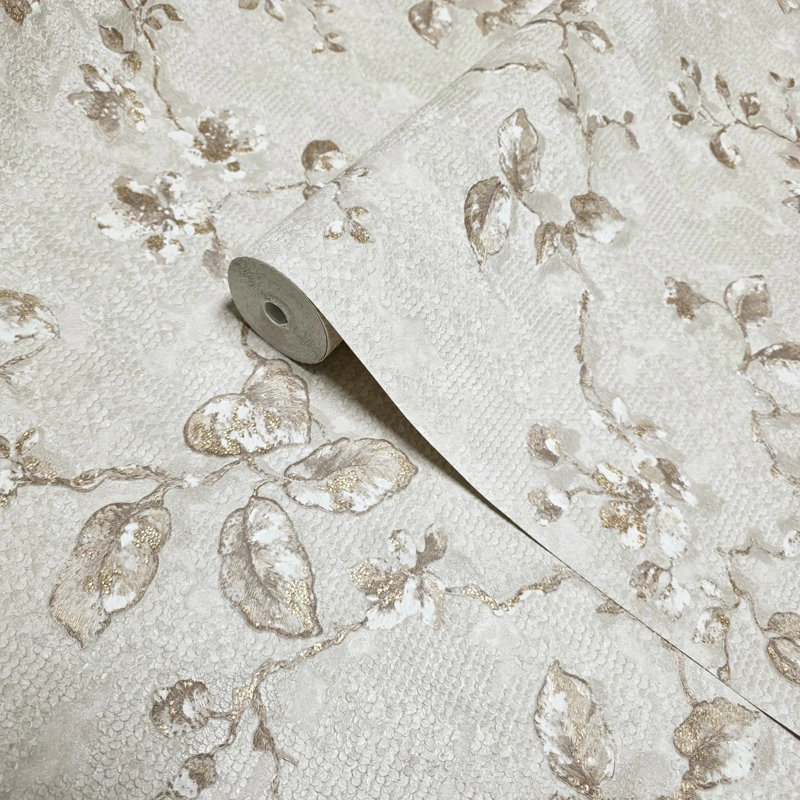 Perle, beige, poisson doré, écailles de poisson, plâtre, papier peint à branches florales