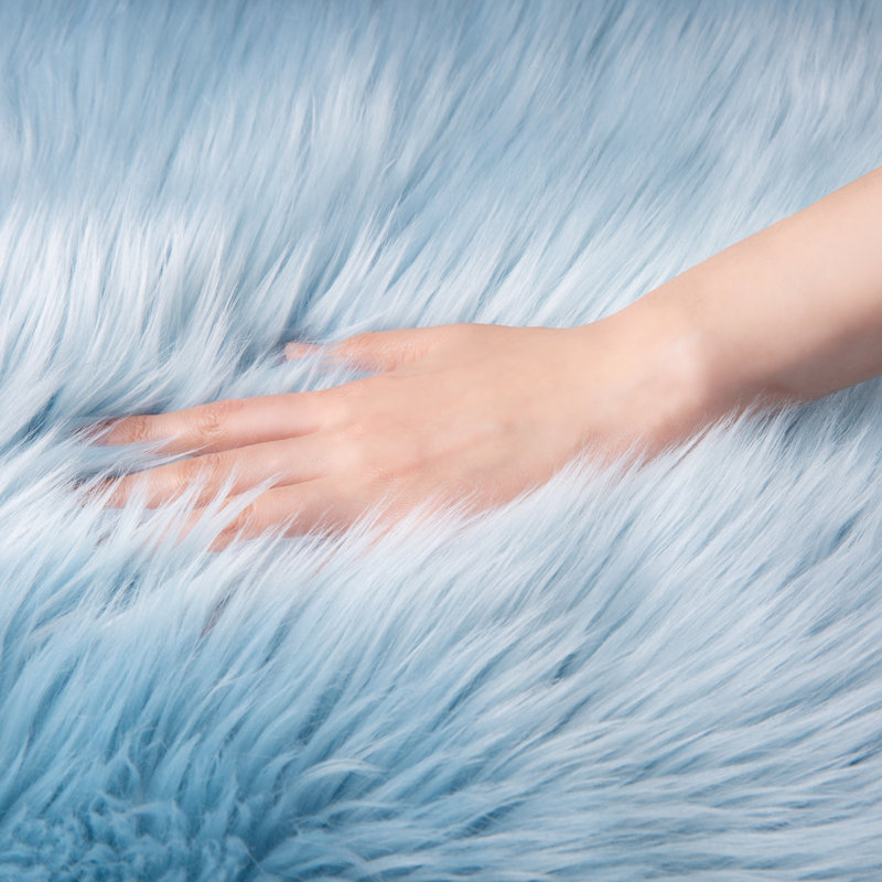 Soft Faux Fur Area Rug Fluffy Shag Decorative  Accent Rug for Bedroom, Rectangle 2' x 3', Light Blue