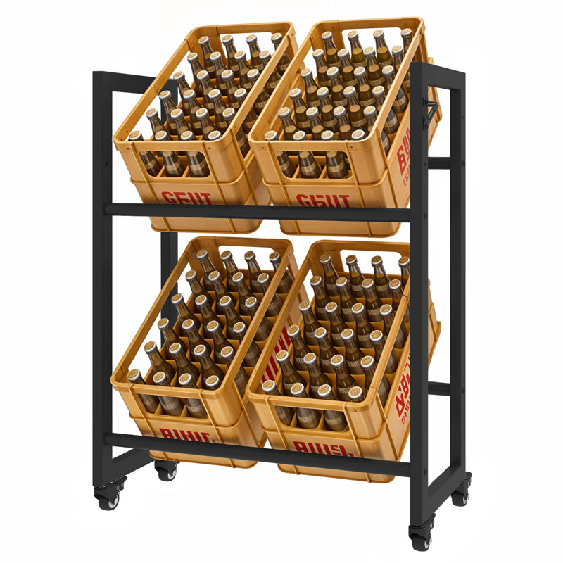 Crate Rack 4 Crates with Wheels for Beer, Fruit, Load Capacity 180 kg，32D x 75W x 90H