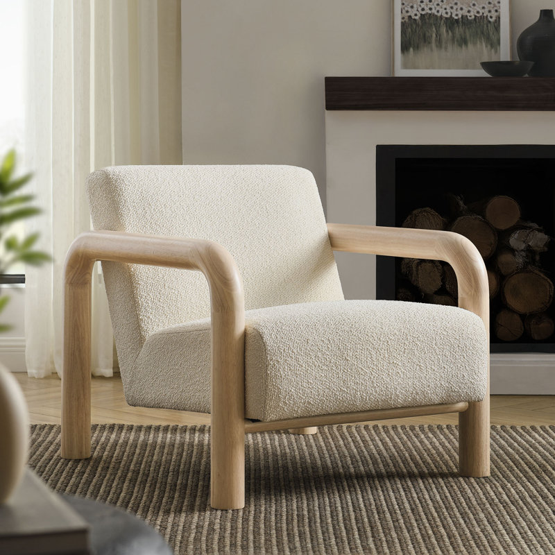 Fauteuil d'appoint Sereno Boucle, Crème, crème, Bois de chêne
