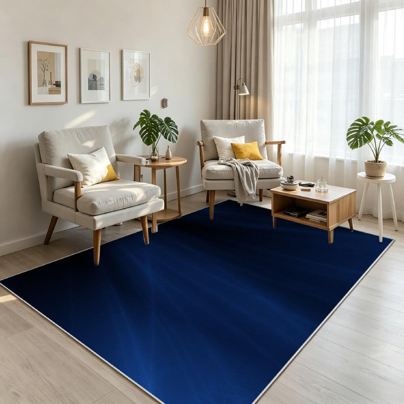 Tapis d'intérieur lavable à la machine en velours bleu foncé, Rectangle 71" x 98"