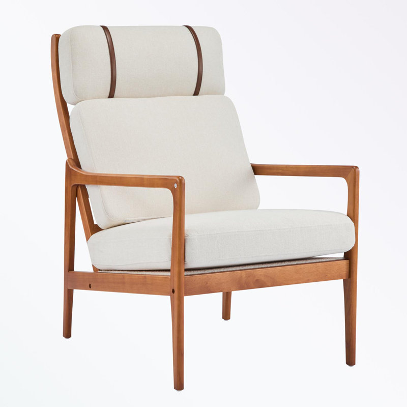 Fauteuil d'appoint moderne avec dossier haut et coussins rembourrés, Mélange de polyester beige