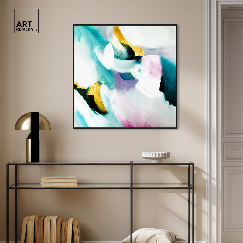 Art Remedy Still Violas Framed Blue Abstract 1 Piece Canvas Wall Art 56586, Black Framed, 31" H x 31" W