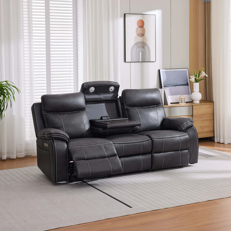 Ryansh 3 Seater Faux Leather Electric Reclining Sofa