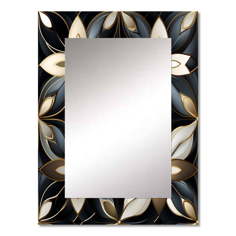 Dimensions de la mosaïque en marbre noir et doré - miroir mural géométrique, 32 po x 24 po