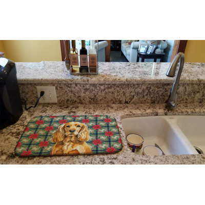Golden English Cocker Spaniel Christmas PoinsettIas Dish Drying Mat