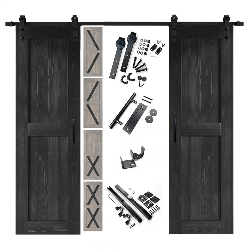 Porte de grange 80 po en bois massif semi-lustré avec quincaillerie d'installation, 28 po x 80 po