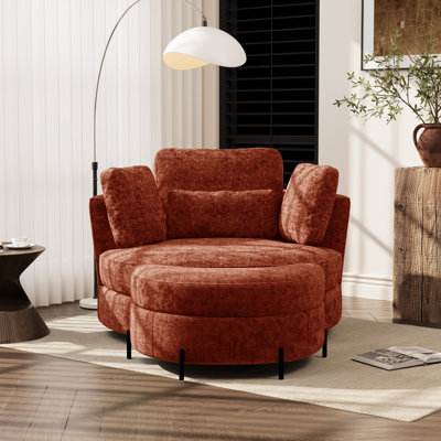 Fauteuil demi-tonneau pivotant rembourré surdimensionné avec repose-pieds rembourré